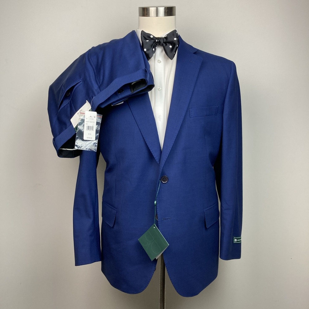 B By Brooks Brothers Mens 2-pc Suit Classic-Fit Jacket 46S Pant 38x30 Blue Wool